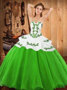 Custom Made Satin and Organza Sleeveless Floor Length Sweet 16 Dress and Embroidery