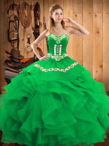 Pretty Green Sleeveless Embroidery Floor Length 15th Birthday Dress