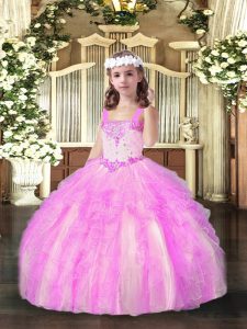 Floor Length Ball Gowns Sleeveless Lilac Little Girls Pageant Dress Lace Up