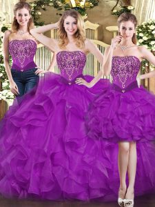 High Class Sweetheart Sleeveless Organza Quinceanera Dress Beading and Ruffles Lace Up