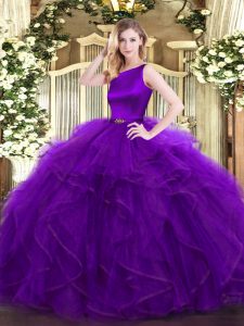 Purple Organza Clasp Handle Sweet 16 Quinceanera Dress Sleeveless Floor Length Ruffles