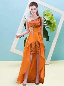 Stylish Orange Sleeveless High Low Beading and Sequins Lace Up