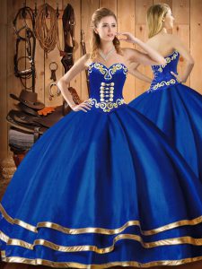 Chic Blue Ball Gowns Embroidery Quinceanera Dresses Lace Up Organza Sleeveless Floor Length