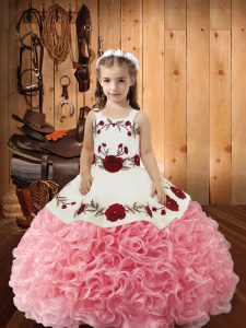 Pink Sleeveless Embroidery and Ruffles Kids Pageant Dress