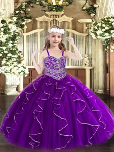 Simple Floor Length Ball Gowns Sleeveless Purple Kids Formal Wear Lace Up