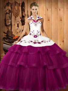 Top Selling Sleeveless Sweep Train Embroidery and Ruffled Layers Lace Up Sweet 16 Quinceanera Dress