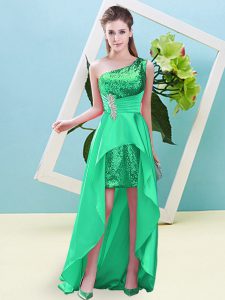 Latest Beading and Sequins Prom Gown Turquoise Lace Up Sleeveless High Low