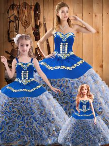 Amazing Multi-color Ball Gowns Embroidery 15th Birthday Dress Lace Up Fabric With Rolling Flowers Sleeveless