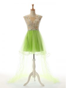 Scoop Sleeveless Homecoming Dress High Low Appliques Tulle