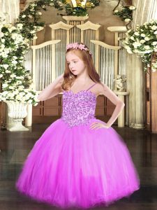Superior Spaghetti Straps Sleeveless Lace Up Little Girl Pageant Dress Lilac Tulle