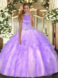 Stunning Lavender Backless Sweet 16 Dress Beading and Ruffles Sleeveless Floor Length