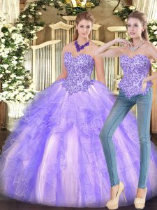 Lavender Sleeveless Appliques and Ruffles Floor Length Quinceanera Dresses