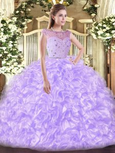 Extravagant Sleeveless Floor Length Beading and Ruffles Zipper Sweet 16 Dresses with Lavender