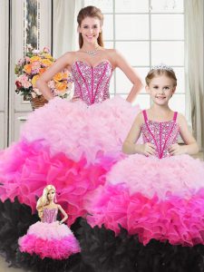 Custom Made Multi-color Ball Gowns Beading and Ruffles Vestidos de Quinceanera Lace Up Organza Sleeveless Floor Length
