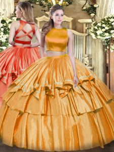 Extravagant Sleeveless Ruffled Layers Criss Cross Ball Gown Prom Dress