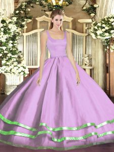 Lavender Zipper Quinceanera Dress Ruffled Layers Sleeveless Floor Length