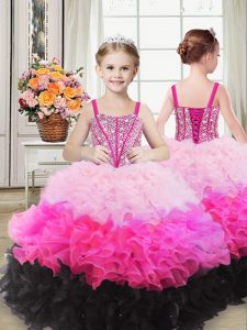 Low Price Sleeveless Lace Up Floor Length Beading and Ruffles Girls Pageant Dresses