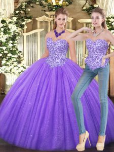 Eggplant Purple Zipper Sweet 16 Dress Appliques Sleeveless Floor Length
