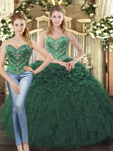 Free and Easy Floor Length Dark Green 15 Quinceanera Dress Sweetheart Sleeveless Lace Up