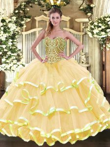 Fitting Sweetheart Sleeveless Organza Quinceanera Dress Beading and Ruffled Layers Lace Up