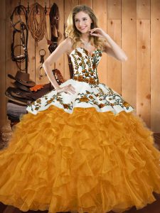 Ideal Sleeveless Lace Up Floor Length Embroidery and Ruffles Quinceanera Dress