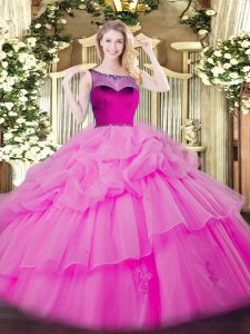 Luxurious Lilac Ball Gowns Beading and Appliques and Pick Ups Quinceanera Dress Zipper Organza Sleeveless Floor Length