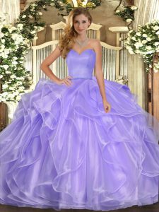 Chic Ruffles Sweet 16 Quinceanera Dress Lavender Lace Up Sleeveless Floor Length