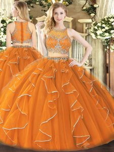 Hot Selling Sleeveless Zipper Floor Length Beading and Ruffles Quinceanera Gowns
