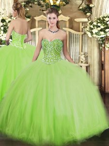 Smart Yellow Green Sleeveless Tulle Lace Up Vestidos de Quinceanera for Military Ball and Sweet 16 and Quinceanera