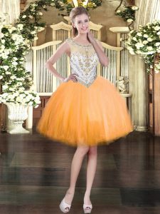 Exquisite Mini Length Orange Prom Evening Gown Scoop Sleeveless Zipper