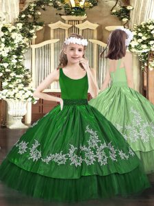 Floor Length Dark Green Little Girl Pageant Dress Scoop Sleeveless Zipper