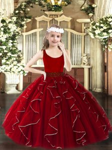Wine Red Sleeveless Organza Zipper Girls Pageant Dresses for Party and Quinceanera