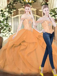 Orange Red Lace Up Sweet 16 Quinceanera Dress Beading and Ruffles Sleeveless Floor Length