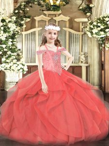 New Arrival Sleeveless Beading and Ruffles Lace Up Custom Made Pageant Dress
