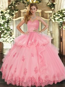 Super Sweetheart Sleeveless Lace Up Quinceanera Dress Watermelon Red Tulle