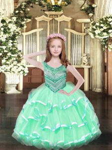 Floor Length Ball Gowns Sleeveless Apple Green Little Girls Pageant Dress Lace Up