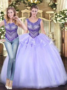 Classical Beading and Ruffles Quinceanera Dress Lavender Lace Up Sleeveless Floor Length