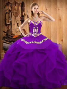 Sweetheart Sleeveless Organza Sweet 16 Dresses Embroidery and Ruffles Lace Up