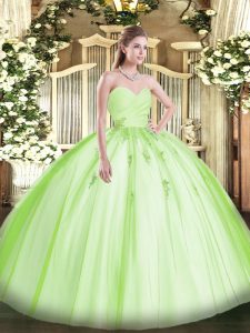 Yellow Green Sweetheart Lace Up Beading and Appliques Sweet 16 Quinceanera Dress Sleeveless