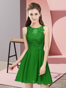 Wonderful Mini Length Green Bridesmaid Dress Chiffon Sleeveless Appliques