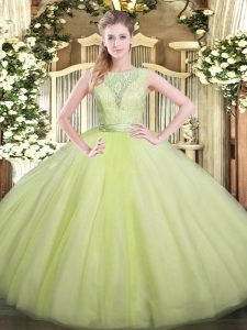 Chic Ball Gowns Sweet 16 Dress Yellow Green Scoop Tulle Sleeveless Floor Length Backless