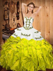 Deluxe Sleeveless Embroidery and Ruffles Lace Up Quinceanera Dress