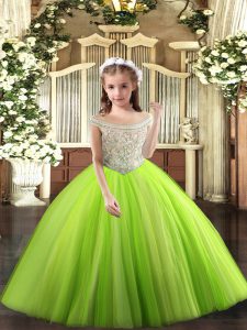 On Sale Sleeveless Floor Length Beading Lace Up Little Girl Pageant Dress with Yellow Green