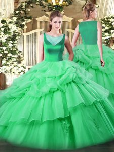 Beautiful Apple Green Ball Gowns Beading and Appliques and Pick Ups Quinceanera Gowns Side Zipper Organza Sleeveless Floor Length