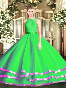 Green Sleeveless Lace Floor Length Sweet 16 Quinceanera Dress