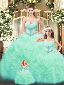 Best Apple Green Lace Up Sweetheart Beading and Ruffles 15 Quinceanera Dress Tulle Sleeveless