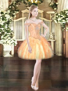 Beading and Ruffles Prom Dress Orange Red Lace Up Sleeveless Mini Length