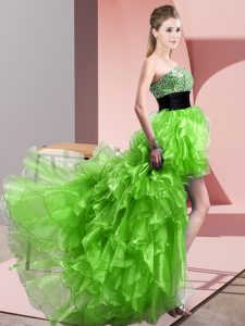 Edgy A-line Sweetheart Sleeveless Organza High Low Lace Up Beading and Ruffles Prom Dress