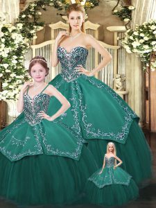 Ideal Sweetheart Sleeveless Lace Up Sweet 16 Dresses Dark Green Satin and Tulle