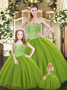 Olive Green Sweetheart Neckline Beading Quinceanera Dresses Sleeveless Lace Up
